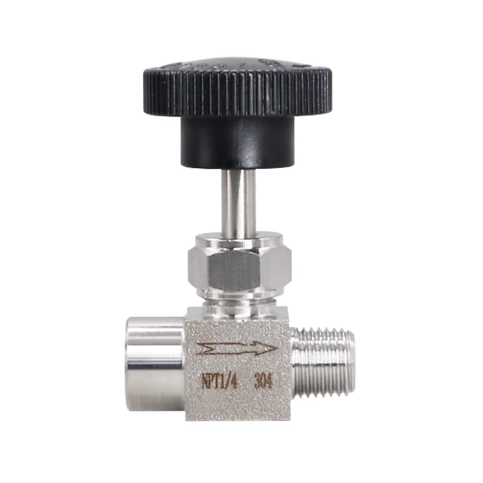 Front view of Stainless Steel Needle Valve 1/4 NPT Female to 1/4 NPT Male for Oil and Water, Precise Flow Regulation With 360 Degree Handwheel