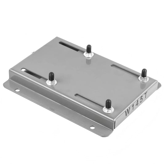 145T Frame Motor Slide Base for Worldwide Electric Motors Adjustable Mounting Plate and Motor Base Featuring 5.5 by 5 Inch Mounting Pegs and Wide Plate Holes in a Gray Solid Steel Build Oven Baked Primer for Corrosion Resistance and Rugged Installation
