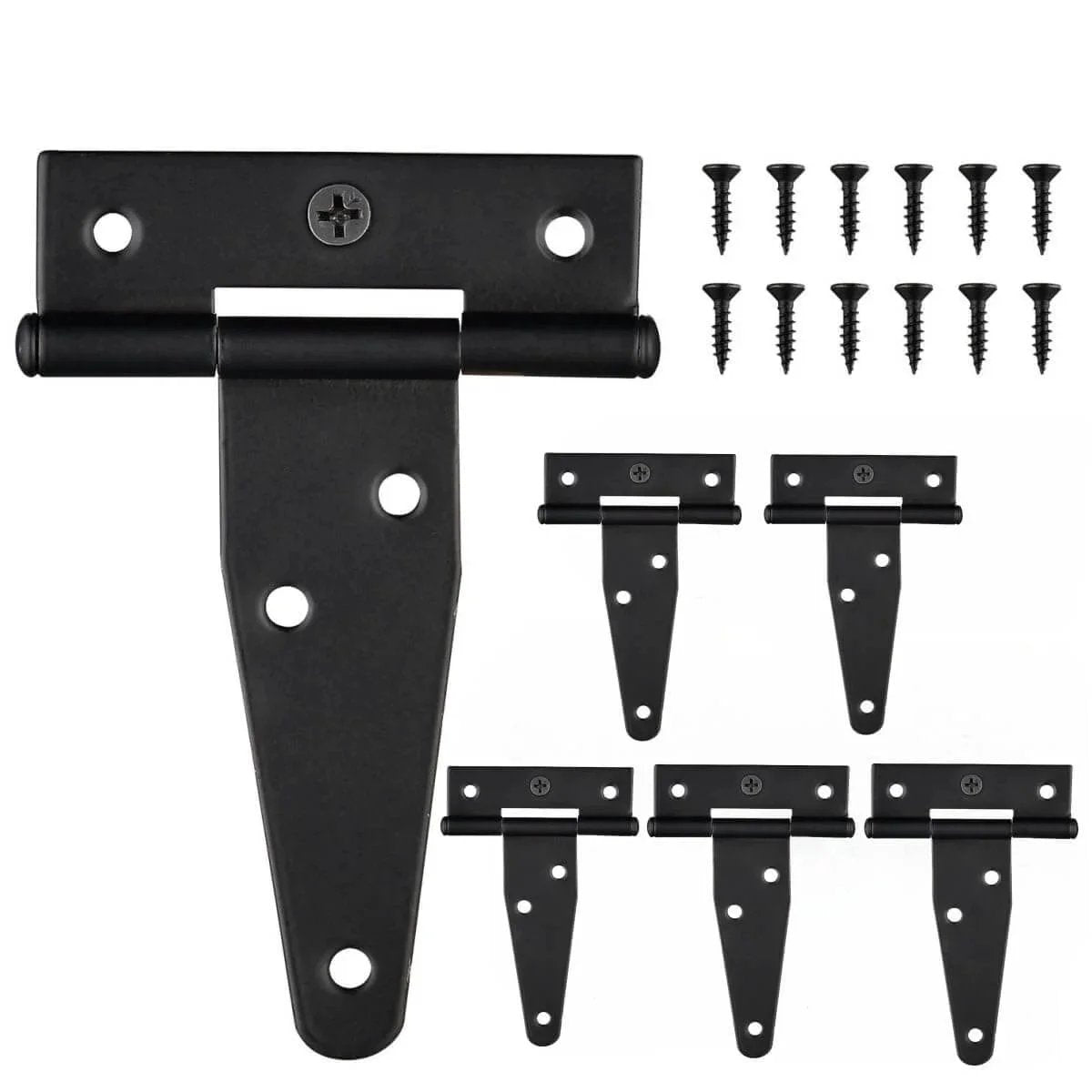 Six Pack 3 Inch Black T Strap Shed Door Hinges For Wood Barn Doors Gates Fences Storage Sheds Garden Gate Rustproof Heavy Duty