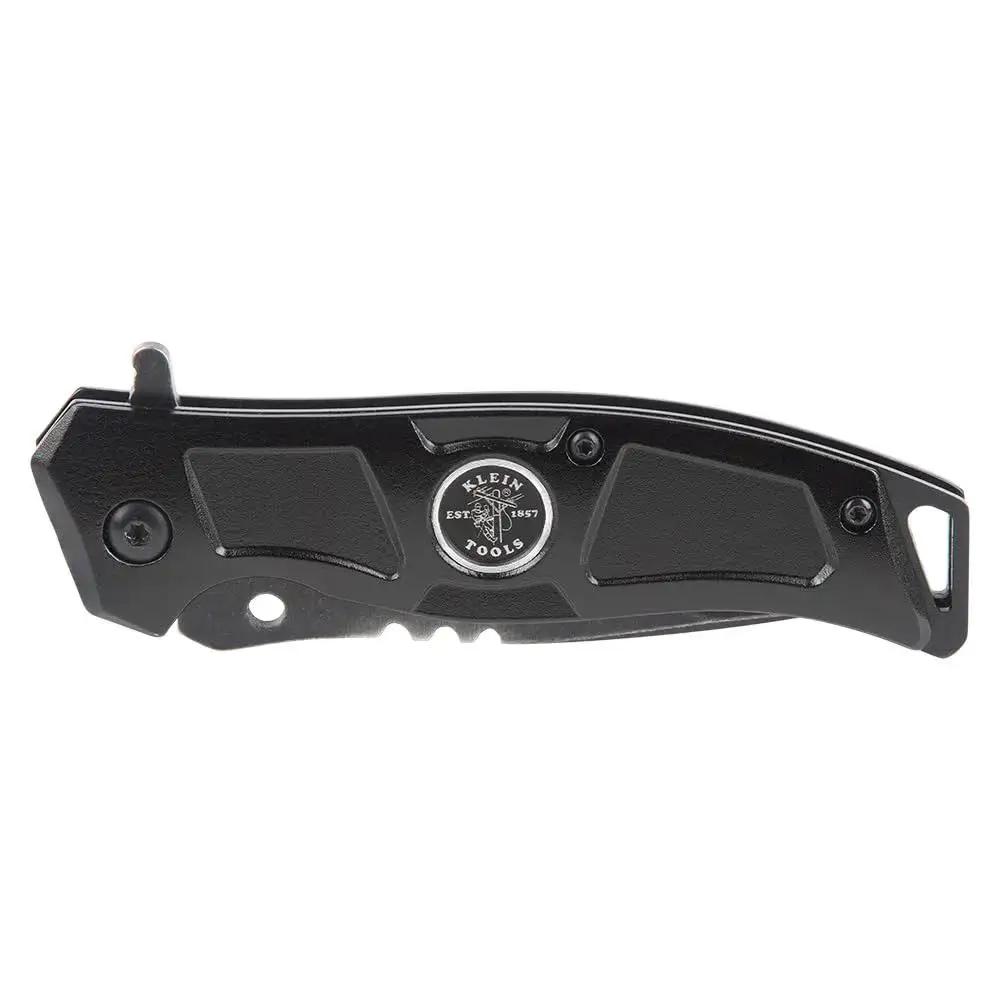 Folding Pocket Knife For Electricians With Bearing Assist Flipper And Frame Lock, Black Handle, Side View