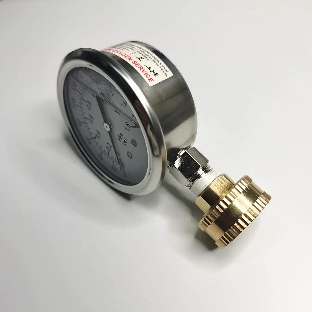Liquid Filled Stainless Steel Pressure Gauge 0 To 220 Psi Two And A Half Inch Dial Three Quarter Inch Female GHT Garden Hose Thread For Water Oil Air And More