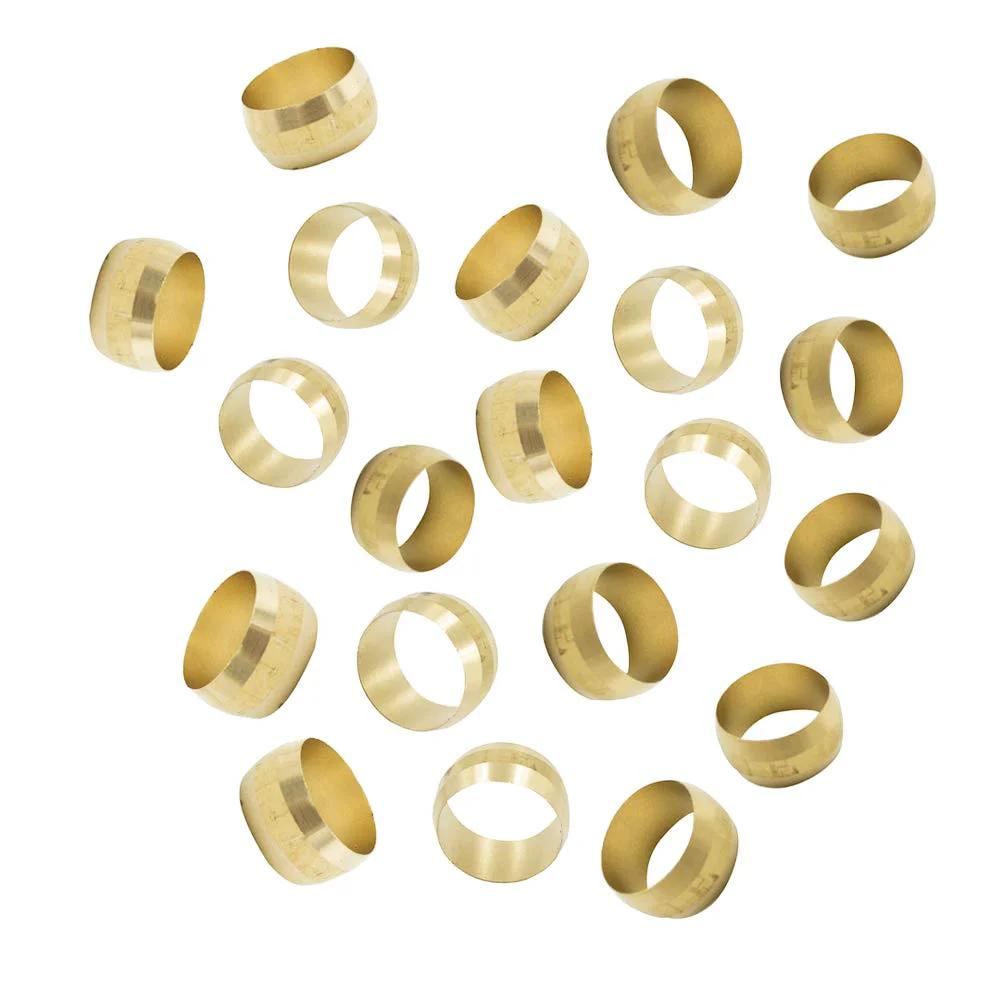 3/8 Inch Brass Compression Sleeve Ferrule Tube Fitting Pack Of 20 For Copper Brass Aluminum And Plastic Tubing No Flare Tool Required Easy Install Durable Brass Construction With Broad Temperature Range From Minus 65 Fahrenheit To 250 Fahrenheit