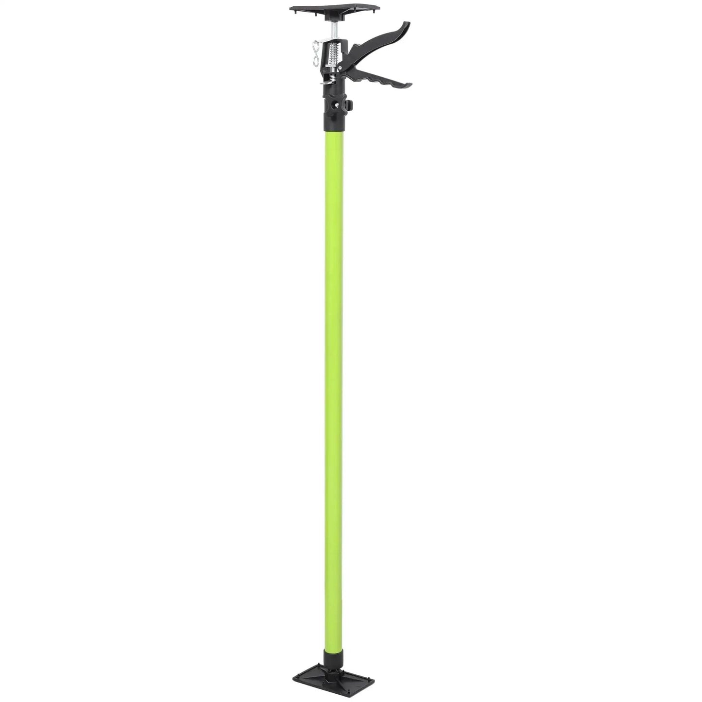 Heavy Duty Adjustable Support Poles 45 To 114 With Non Slip Pads For Cabinets, side view, green steel pole with black clamps
