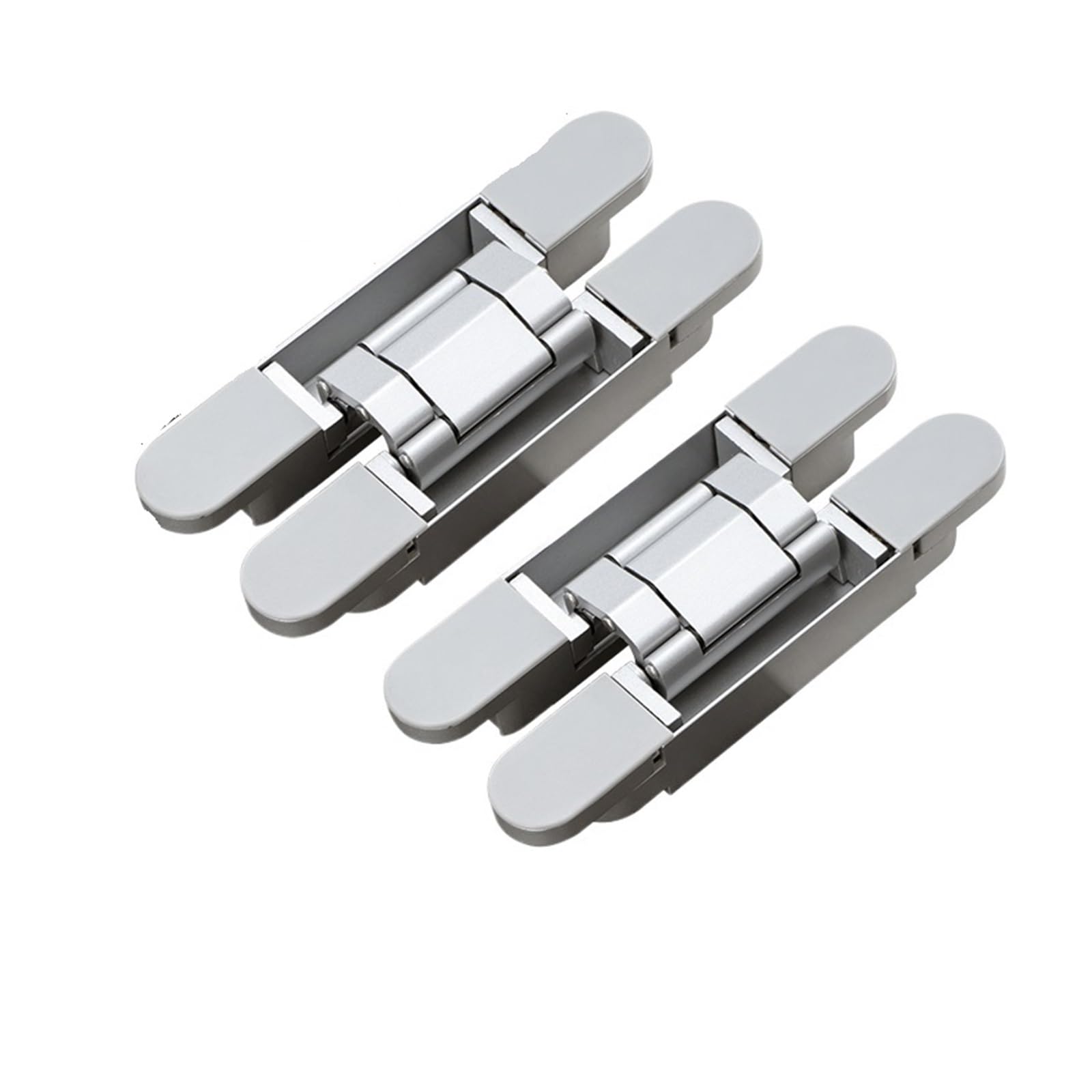 2 Pack Invisible Door Hinges For Outward Opening Wood Doors, Hidden Cross Style Hinge With 180 Degree Swing, Fully Adjustable Vertical Horizontal And Depth, Smooth Surface, Silver Finish, Durable Invisible Hardware For Quiet Door Action