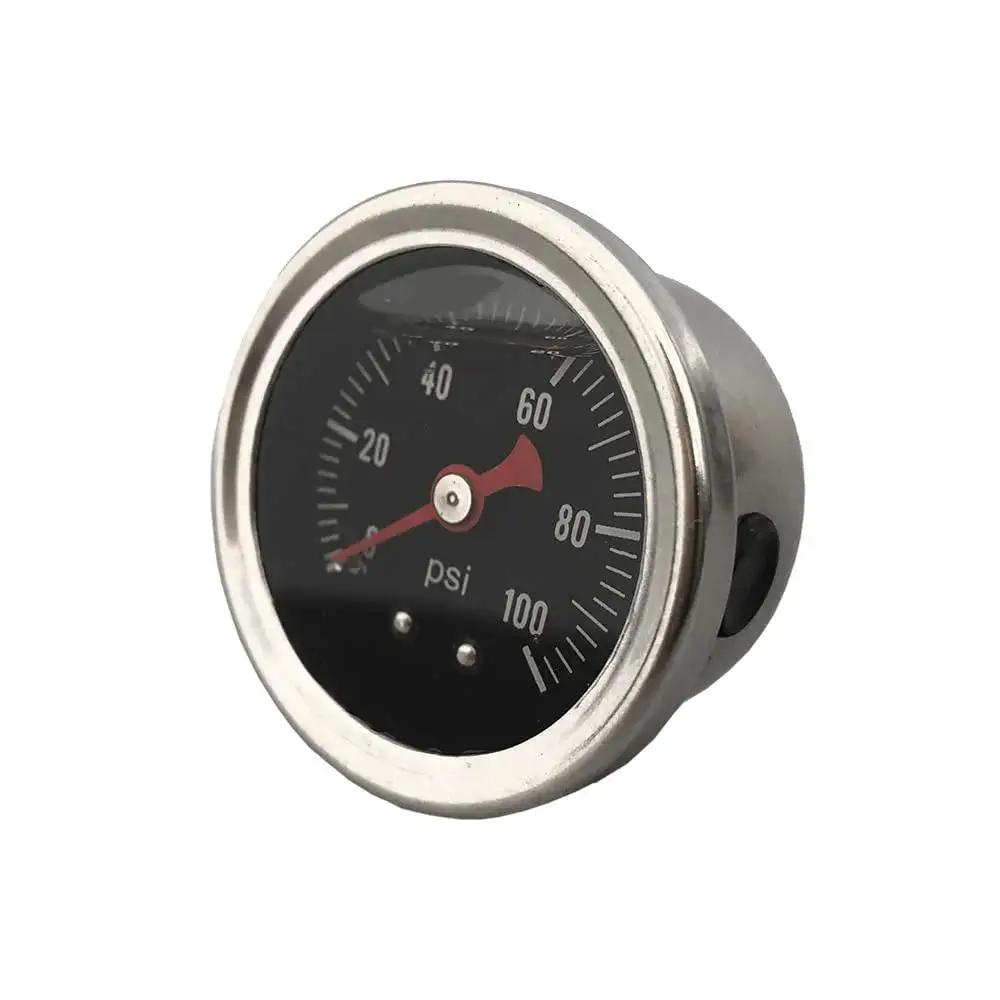 Universal Manual Inline Fuel Pressure Regulator Gauge Liquid Filled Adjustable Zero To One Hundred PSI One Eighth Inch NPT black face