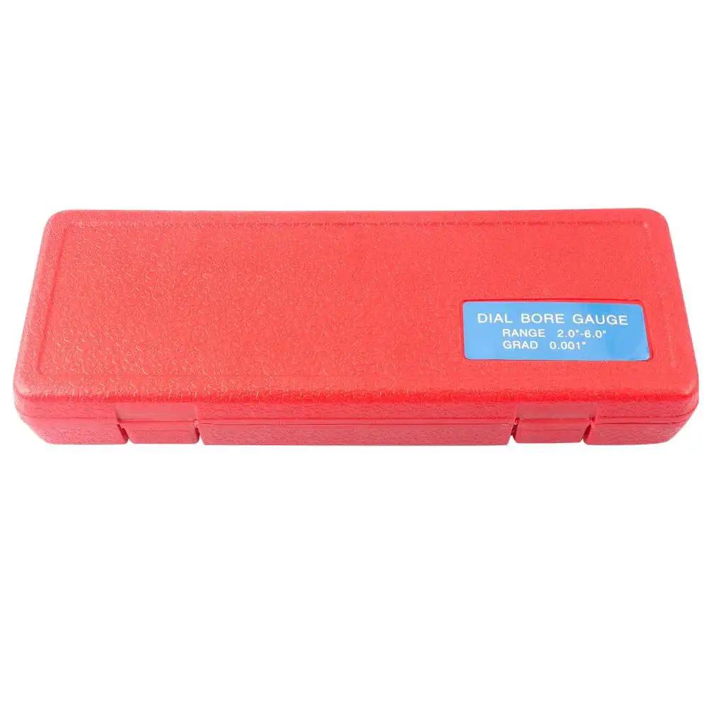 Red case containing Dial Bore Gauge Set 2.0 To 6.0 Inch Range With 0.001 Inch Accuracy For Cylinder Measurements Pro Grade Tool