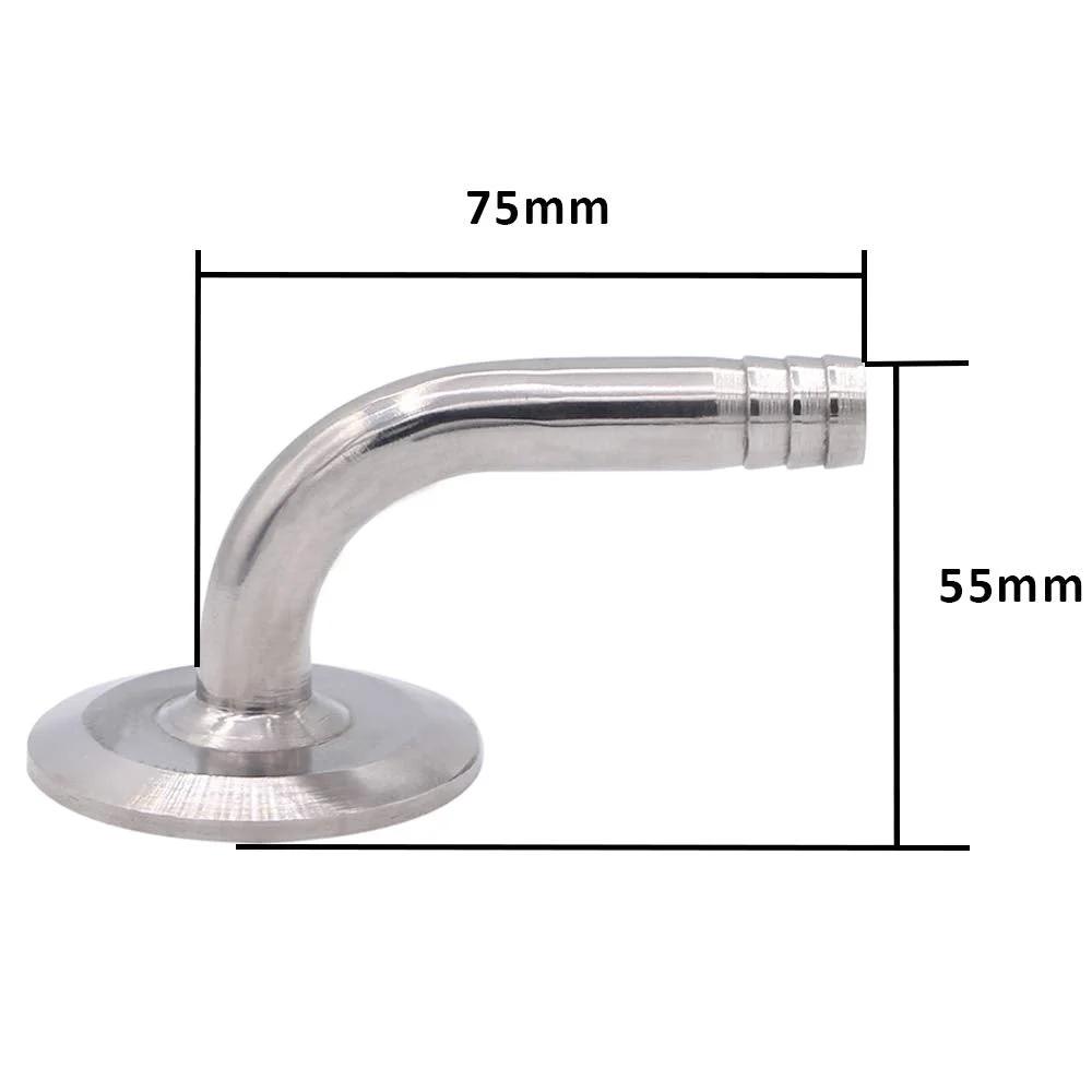 Sanitary Hose Barb Pipe Fitting 90 Degree Elbow For Rubber Hoses One Half Inch Barb 1.5 Inch Tri Clamp Ferrule 50.5mm Tube OD 12mm Dual End Hose Connection Tight Seal With Hose Clamp Pro Grade, side view with measurements