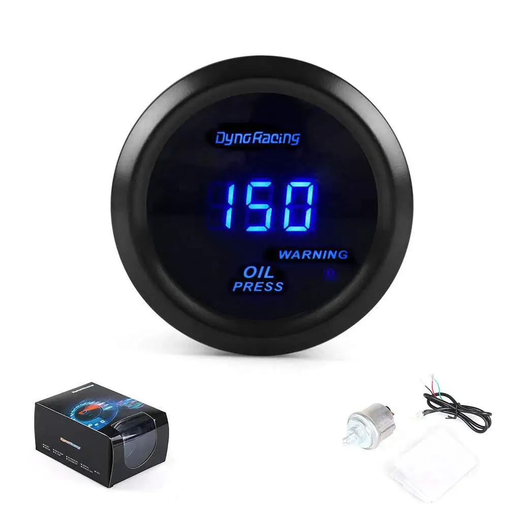 Digital 52mm Oil Pressure Gauge 0 to 150 PSI for Car Dash 12V DC Blue LED Backlit Display with sensor and packaging.