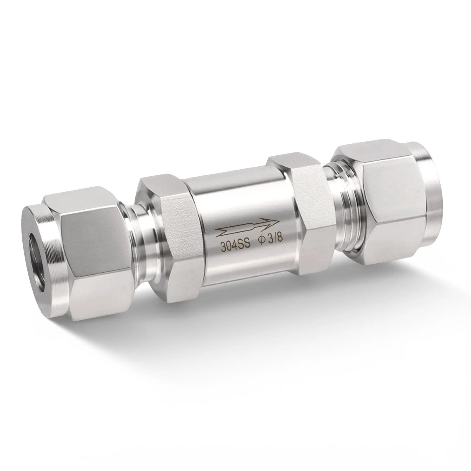 Premium Heavy Duty 304 Stainless Steel Compression Check Valve For Water Oil Gas Three Eighths Inch OD One Way Backflow Prevention Non Return Valve 1 Pack Goldpea
