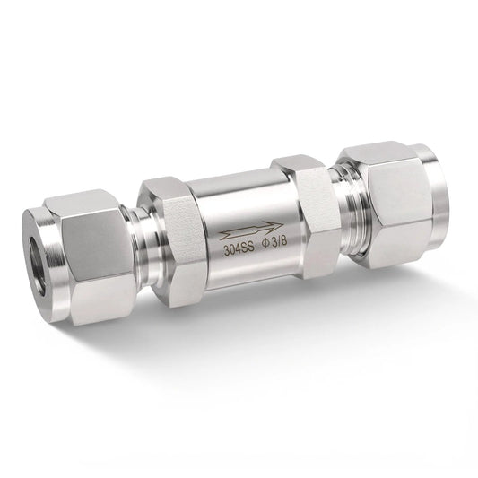 Premium Heavy Duty 304 Stainless Steel Compression Check Valve For Water Oil Gas Three Eighths Inch OD One Way Backflow Prevention Non Return Valve 1 Pack Goldpea