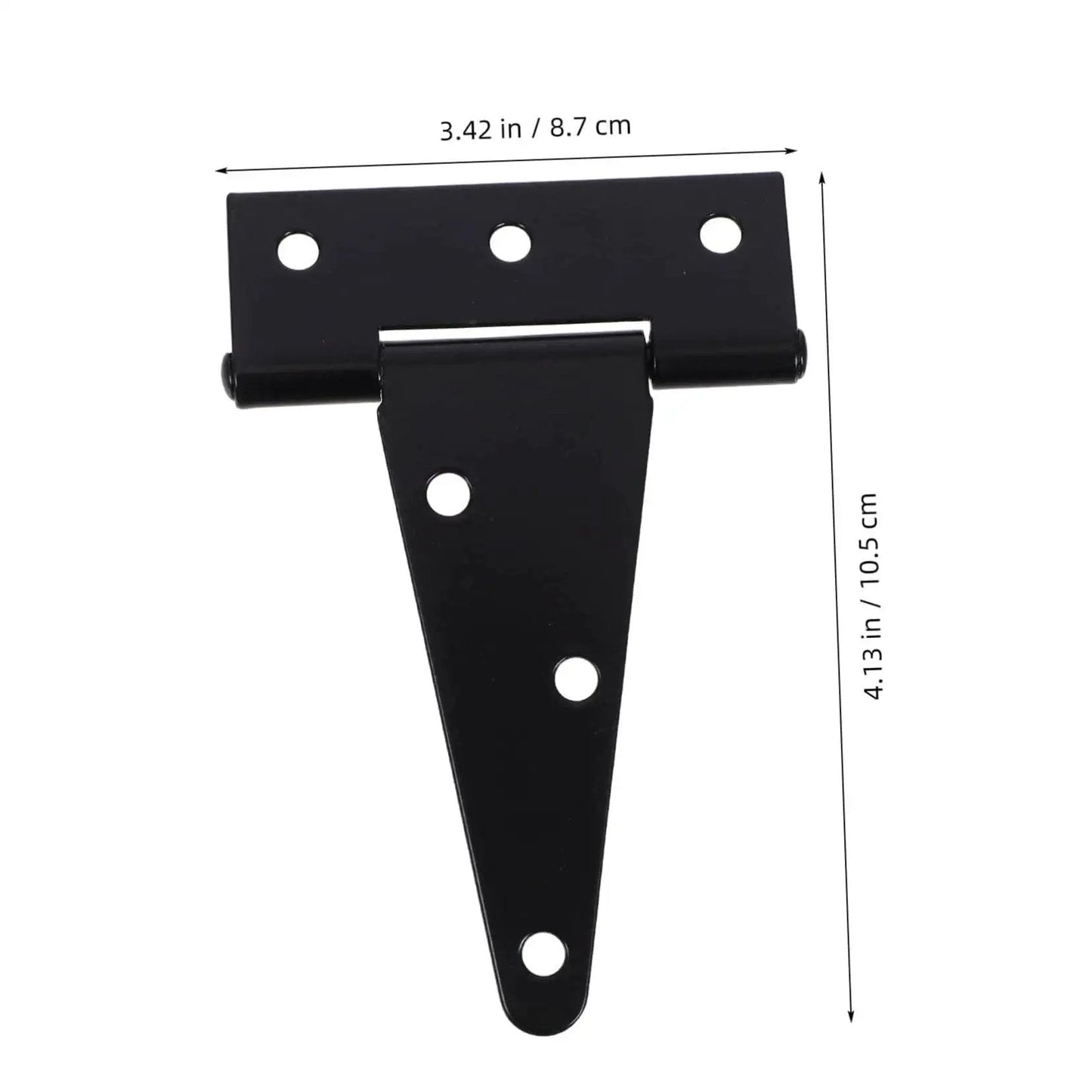 Heavy Duty Slotted Door Hinges Set For Outdoor Gates Sheds And Barns With High Toughness Iron Construction Extended T Shape Design For Enhanced Stability And Load Bearing Weather Resistant Easy Install Long Lasting Durability front view with dimensions