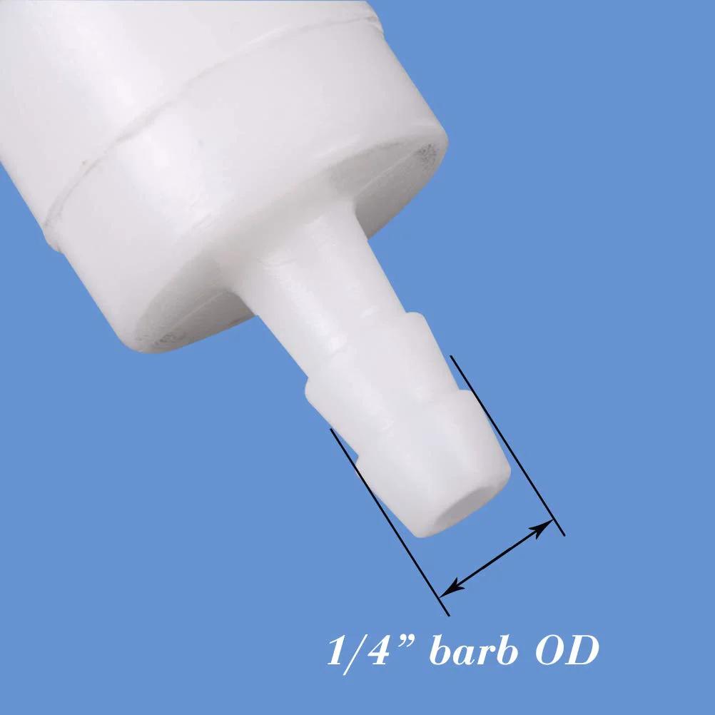 One Way Inline Check Valve With Hose Barb For Fuel Oil Water Gas Lines, Non Return, Spring Loaded, Ozone Resistant PVDF