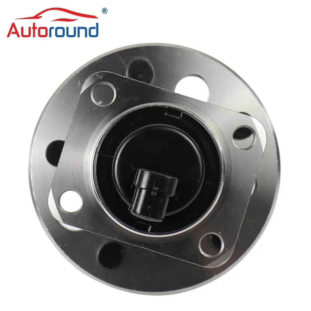 Top view of Pair Rear Wheel Hub & Bearing Assembly 512003 for Buick LeSabre, Cadillac DeVille, Olds Cutlass w/ ABS, 5-lug ABS hub