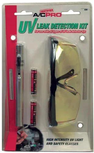 Pro Grade Car AC Leak Detection Kit With True UV Pen Light Detects O Ring And Hose Leaks Works With UV Dye Includes Yellow Tint Protective Glasses And AAA Batteries Easy To Use Automotive AC Leak Detector Set From AC Pro in packaging