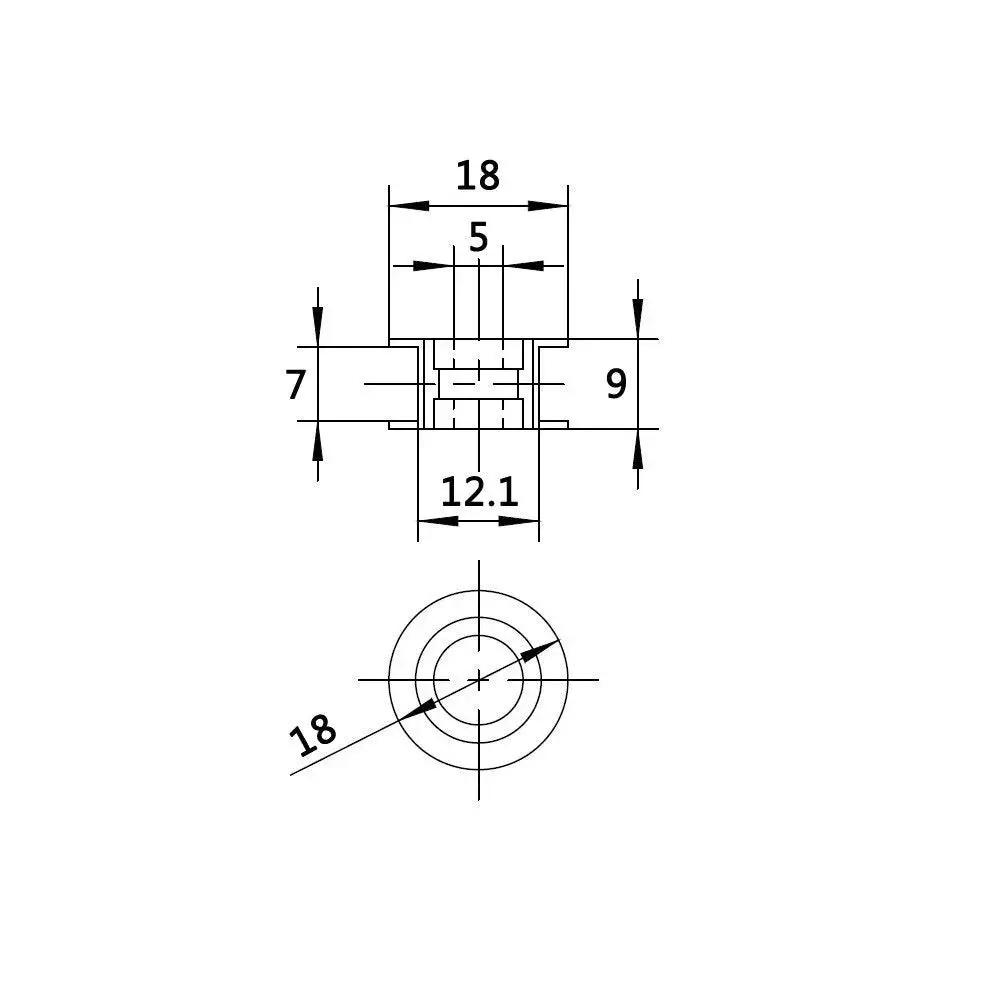 Technical drawing of a Toothless GT2 Idler Pulley 20 Outer Grooves With 5mm Bore For 6mm Width Timing Belt Aluminum for 3D printers.