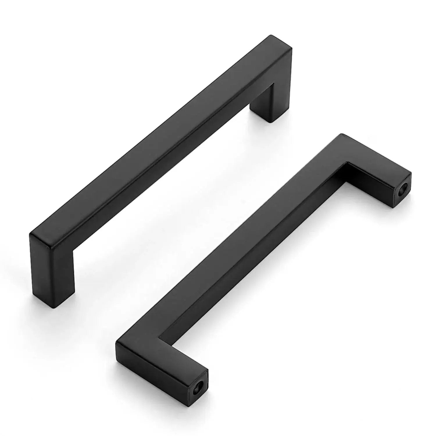 Square Cabinet Pulls 10 Pack 5 Inch Matte Black Cabinet Handles For Cupboards And Drawers Kitchen Hardware For Doors Wardrobes And Furniture Easy To Install And Versatile For Most Color Schemes front view