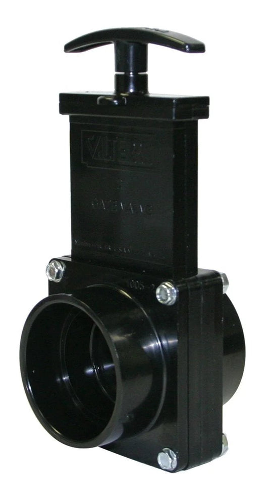 2 Inch ABS Gate Valve With Full Port Opening Valterra 7201 Black Slip Connection For Air Water And Waste Lines Easy Push Pull Operation Ideal For Low Vacuum Or Low Pressure Applications Unrestricted Flow 20 Psi Open 40 Psi Closed