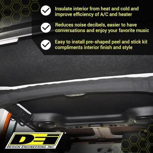 Boom Mat Black Sound Deadening Headliner For Jeep Wrangler JL 2018 Up Custom Fit installed inside vehicle hard top