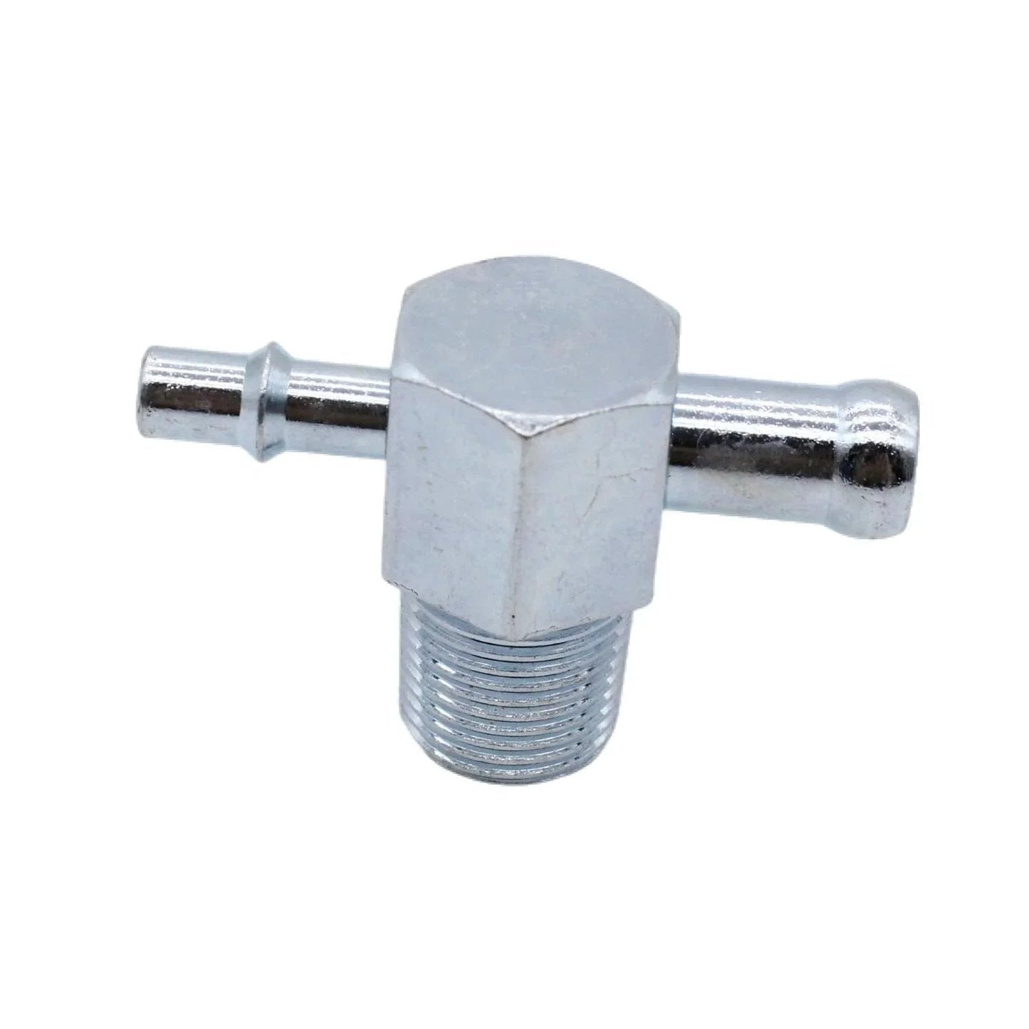 Heavy Duty Intake Manifold Vacuum Tee Fitting 3/8in NPT Thread With 1/4in And 3/8in Hose Barb Nipples Steel Zinc Construction