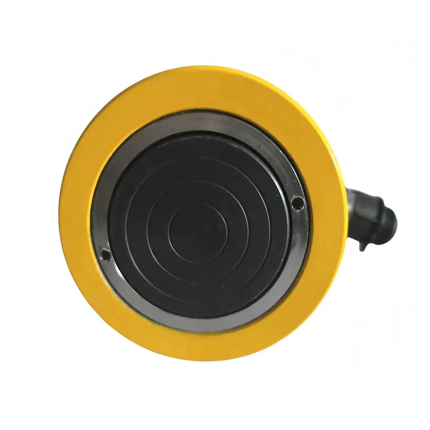 Top view of a 30 Ton Hydraulic Jack Cylinder Short Type With 2 Inch Stroke Porta Power Ram showing circular design and connector point.