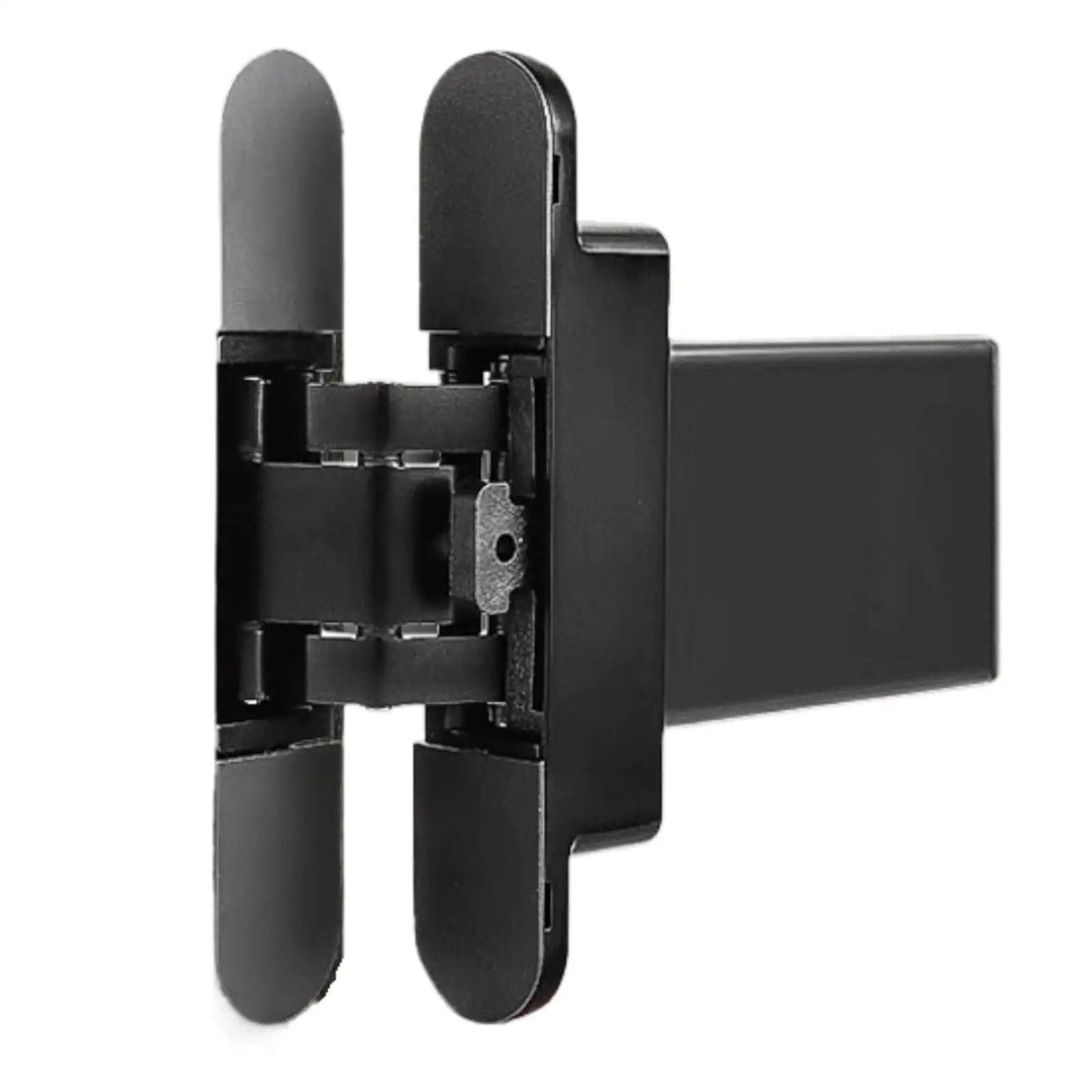 Hidden Door Hinges Set With Automatic Self Closing And Adjustable Hydraulic Buffer For Secret Doors, gray finish, hinge close-up