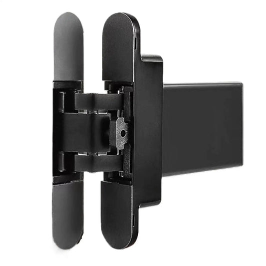 Hidden Door Hinges Set With Automatic Self Closing And Adjustable Hydraulic Buffer For Secret Doors, gray finish, hinge close-up