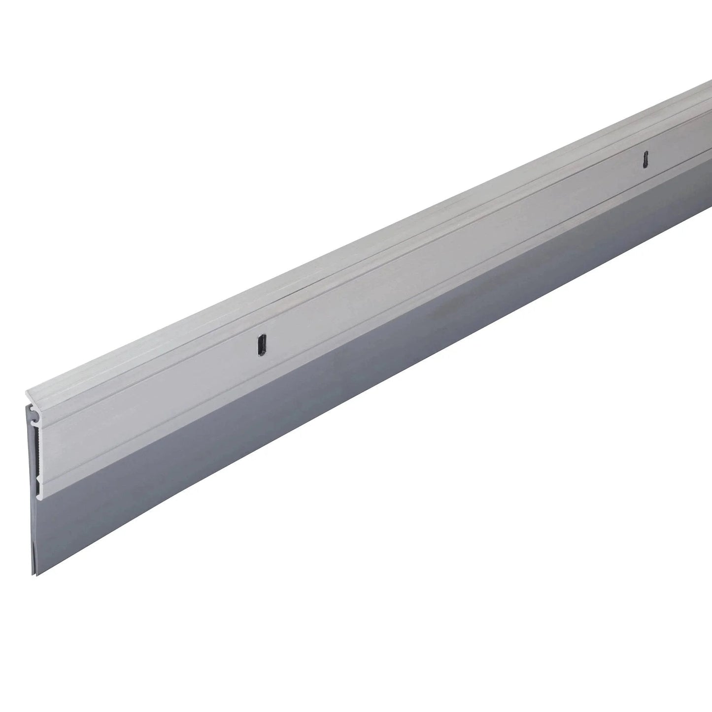 All-Season Door Sweep For Tight Draft Prevention And Energy Savings, Heavy-Duty Aluminum And Vinyl Construction, Easy Install, 36-Inch Length, Silver Finish For Residential And Commercial Doors By M-D Building Products, side view