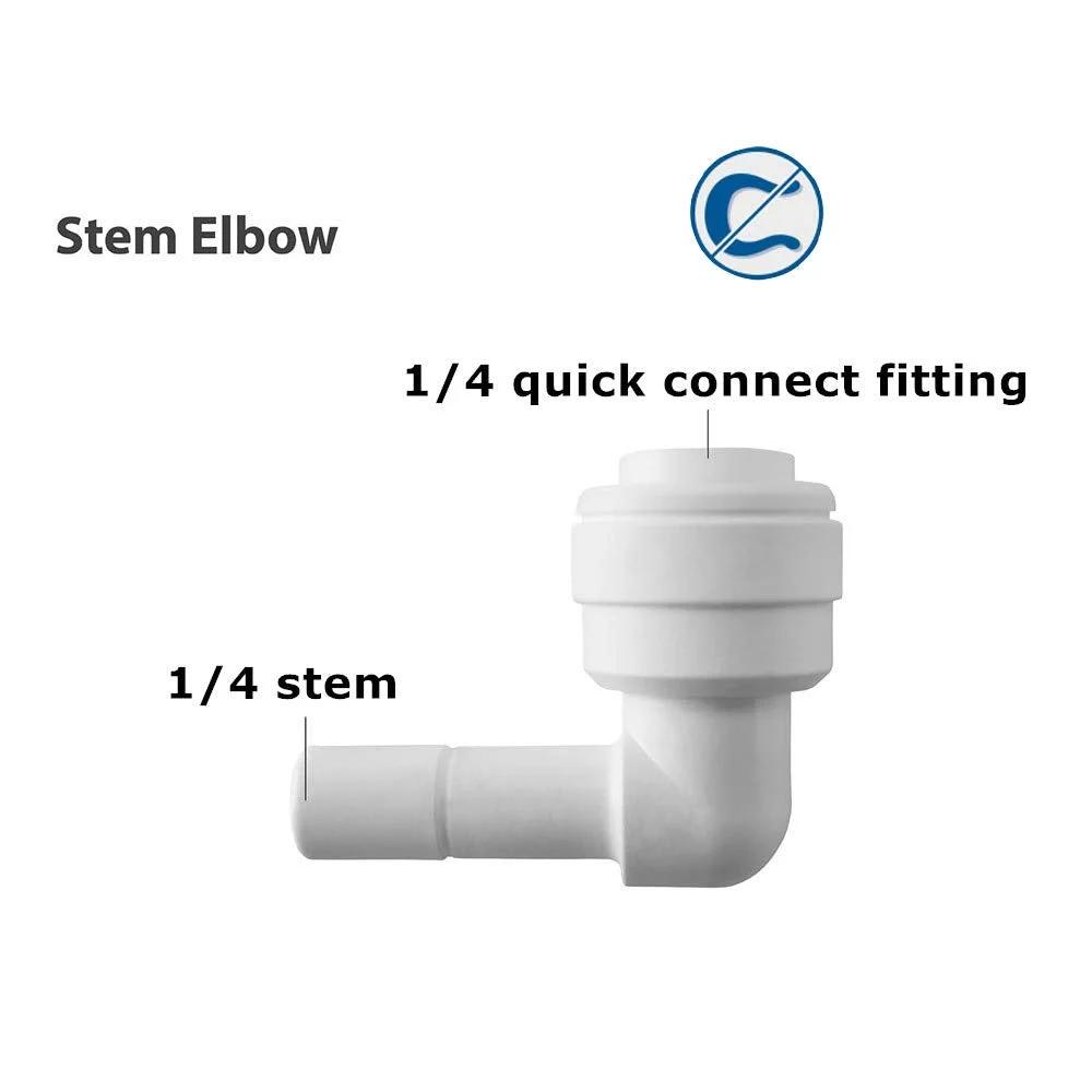 90 Degree Stem Elbow Connector for One Quarter Inch Tubing Push to Connect Plastic Quick Fittings for Reverse Osmosis Systems Pack of Ten