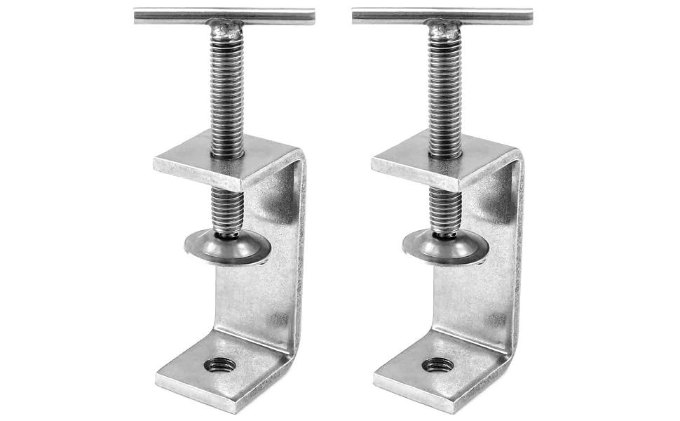 Heavy Duty Stainless Steel C Clamp Set Two Pack For Home Improvement And Auto Repair Hand Twist Tiger Clamp Style Two By QWORK 1.5 Inch Jaw