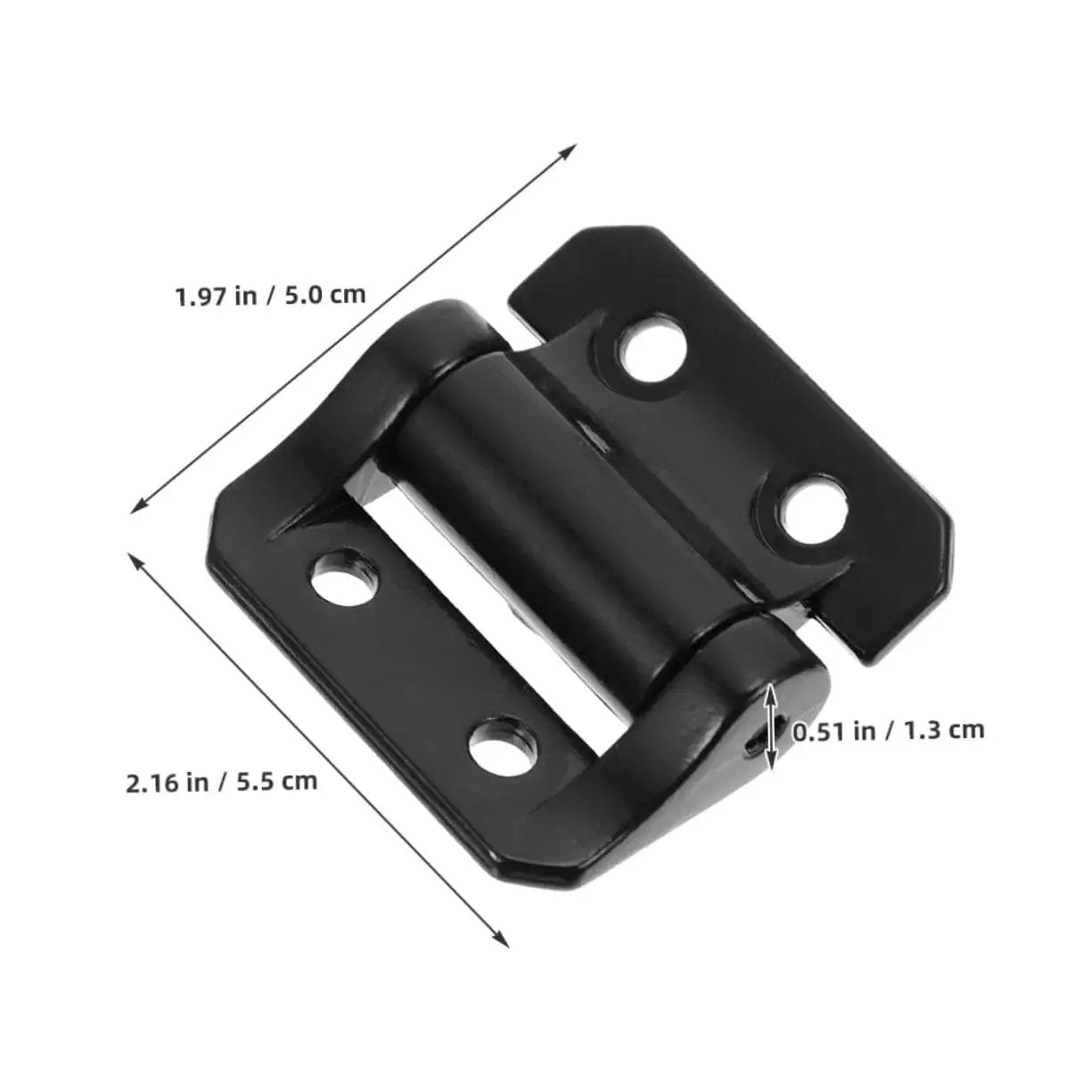 Corner Cabinet Hinge With Thickened Door Hinge For Cabinets Self Closing Mechanism, black zinc alloy and steel with dimensions.