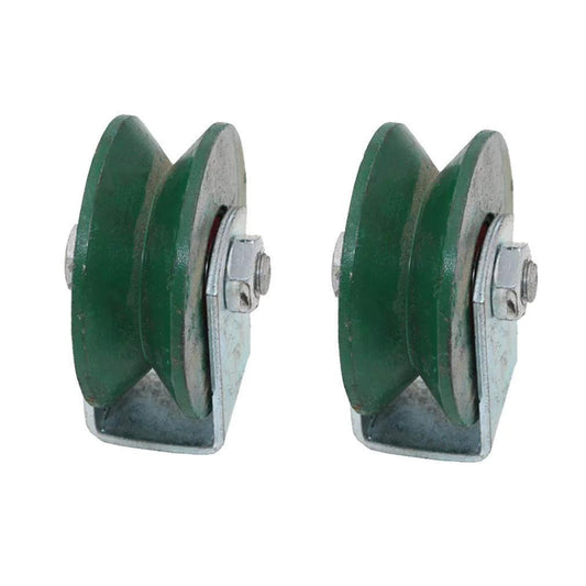 2 V-Groove Caster Wheel Set Beefy Heavy Duty Cast Iron Directional Sheave Track Wheel With Double Bearings For Industrial Machines Sliding Doors Rolling Gates And Wire Rope Rails 55mm To 95mm Size