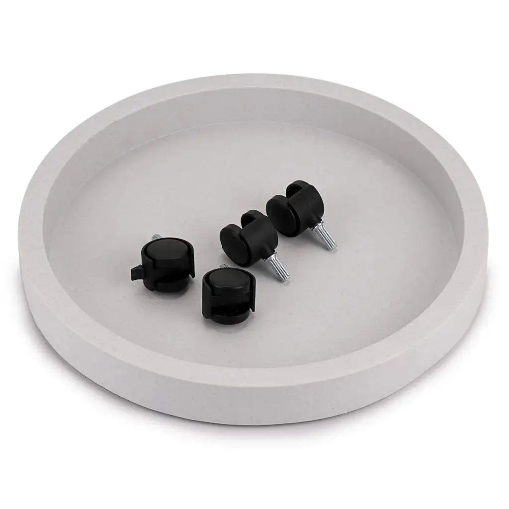 13 Inch Plant Caddy With Four Wheels For Heavy Planters And Deck Use, wheeled base and removable black wheels.
