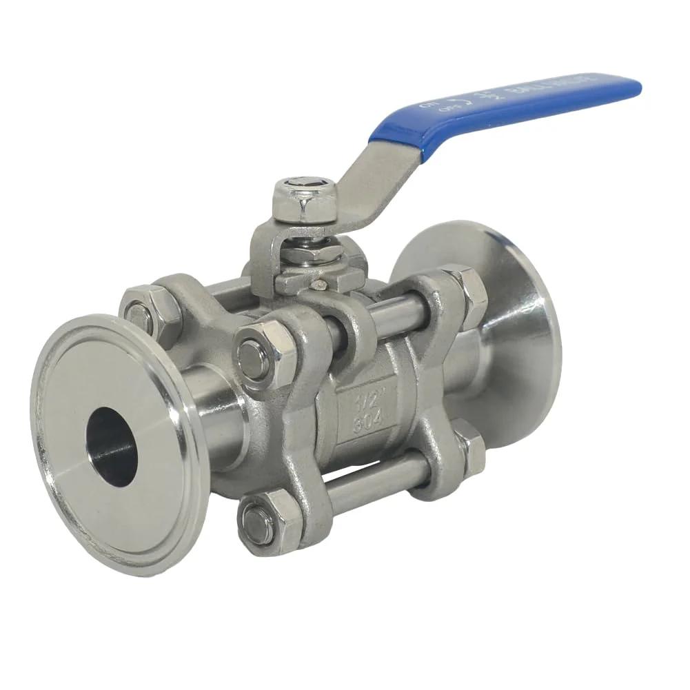 Sanitary 1/2 Inch Ball Valve Fits 1.5 Inch Tri Clamp Quick Clamp 2 Way Or 3 Piece 304 Stainless Steel Tube OD Connection Perfect For Brewing Dairy Beverage High Temp And Corrosion Resistant