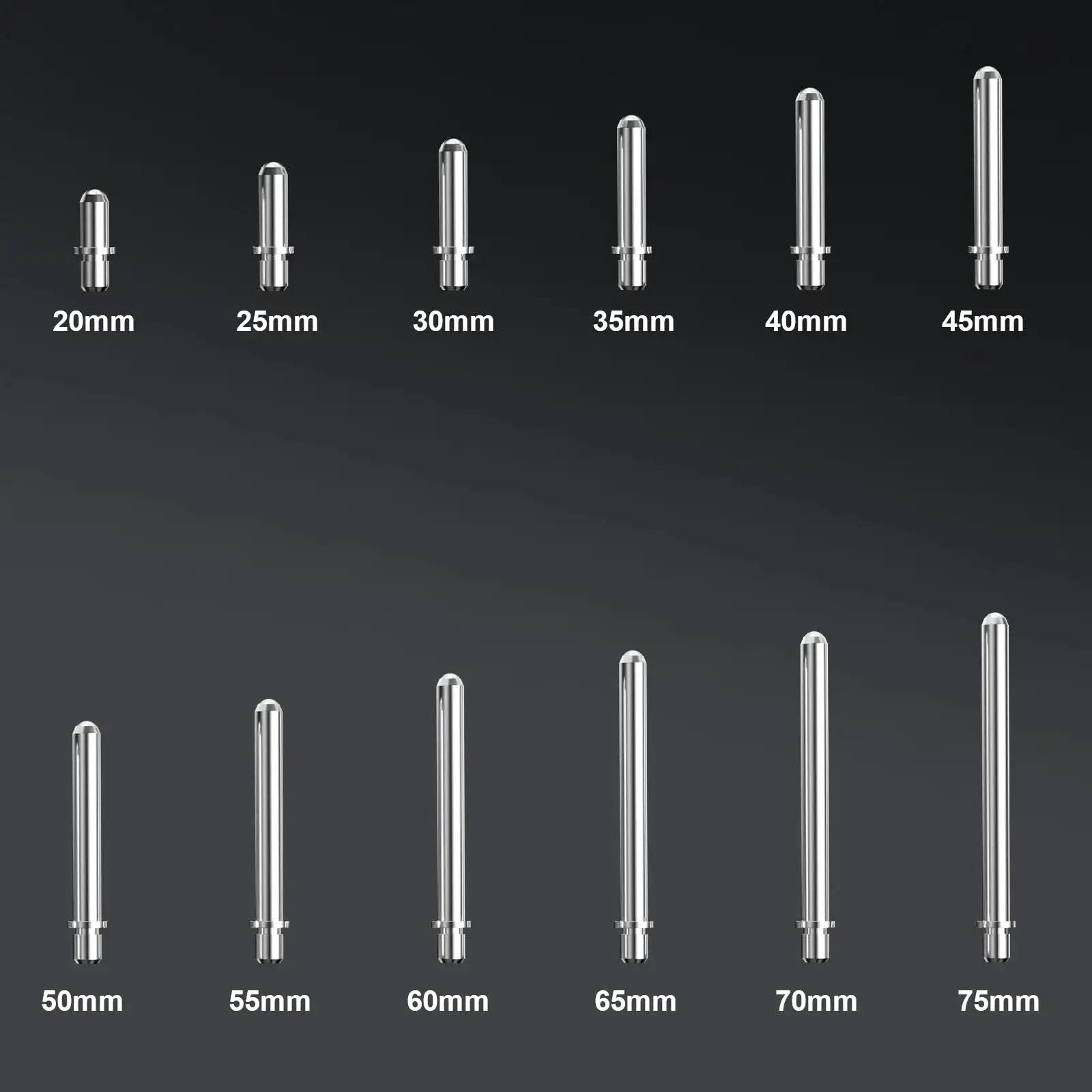 Pro Grade Bore Gauge Set 2 To 6 Inch Range With 0.001 Inch Accuracy For Engine Cylinders, showing size variations from 20mm to 75mm
