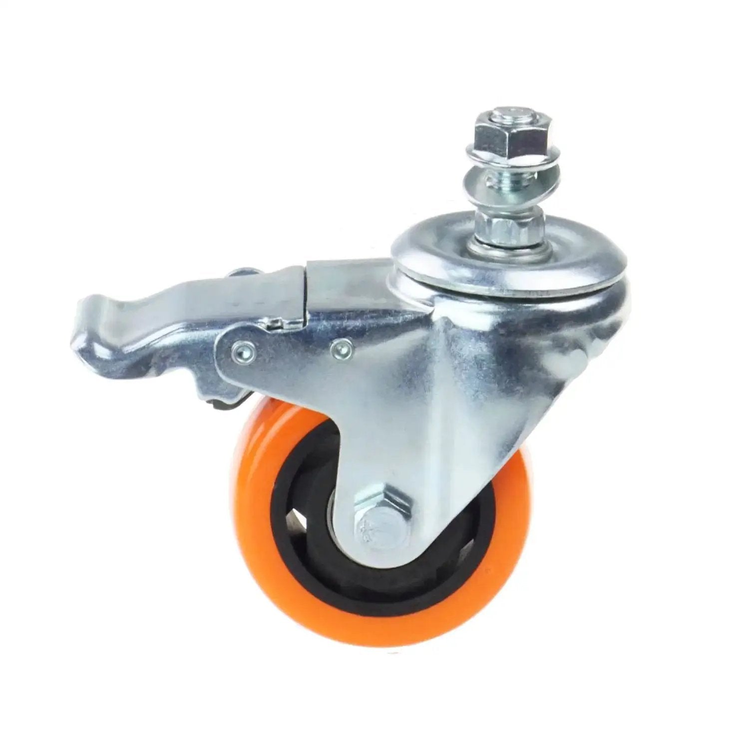 Heavy Duty Swivel Wheels With 3 Inch Yellow PVC Casters And Double Brakes M12 1.75x25mm Metric Stem mounted for industry use