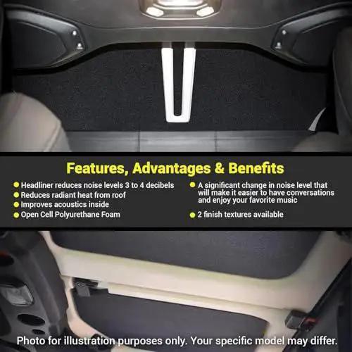 Interior view of Jeep with Boom Mat Black Sound Deadening Headliner For Jeep Wrangler JL 2018 Up Custom Fit installed on hardtop.