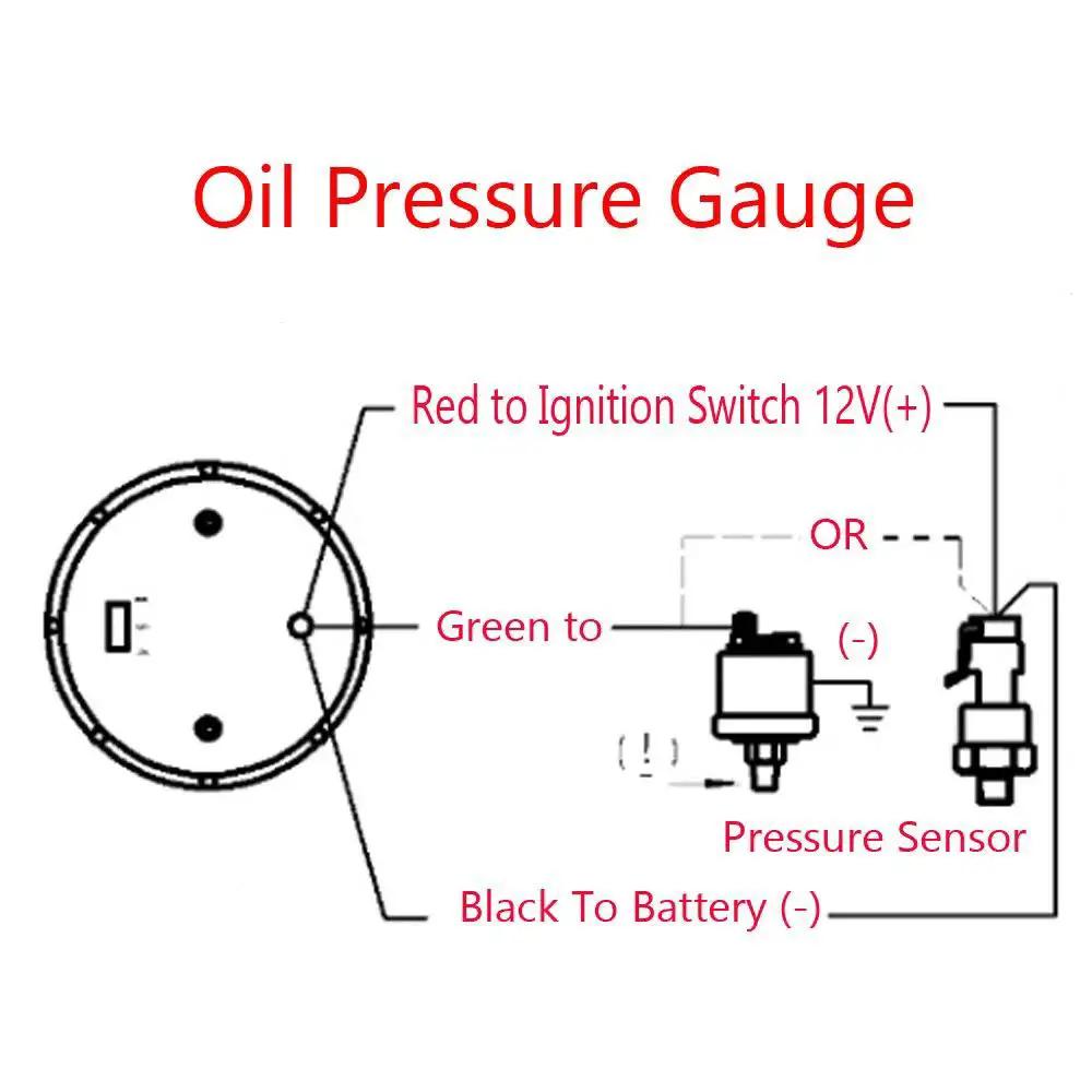 Diagram showing wiring for 2 Inch 52mm Oil Pressure Gauge For Cars With Red LED Needle And Super White Display DC 12V