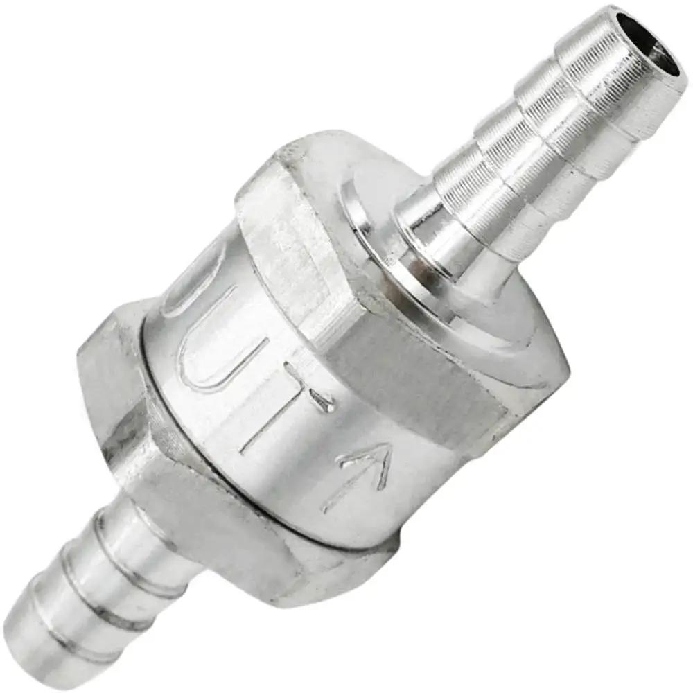 Front view of 8mm ID Fuel Non Return One Way Check Valve for Gasoline Diesel Oil and Water Aluminum Alloy Auto Accessory Durable High Temperature Design