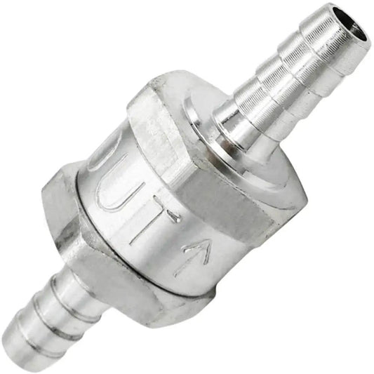 Front view of 8mm ID Fuel Non Return One Way Check Valve for Gasoline Diesel Oil and Water Aluminum Alloy Auto Accessory Durable High Temperature Design