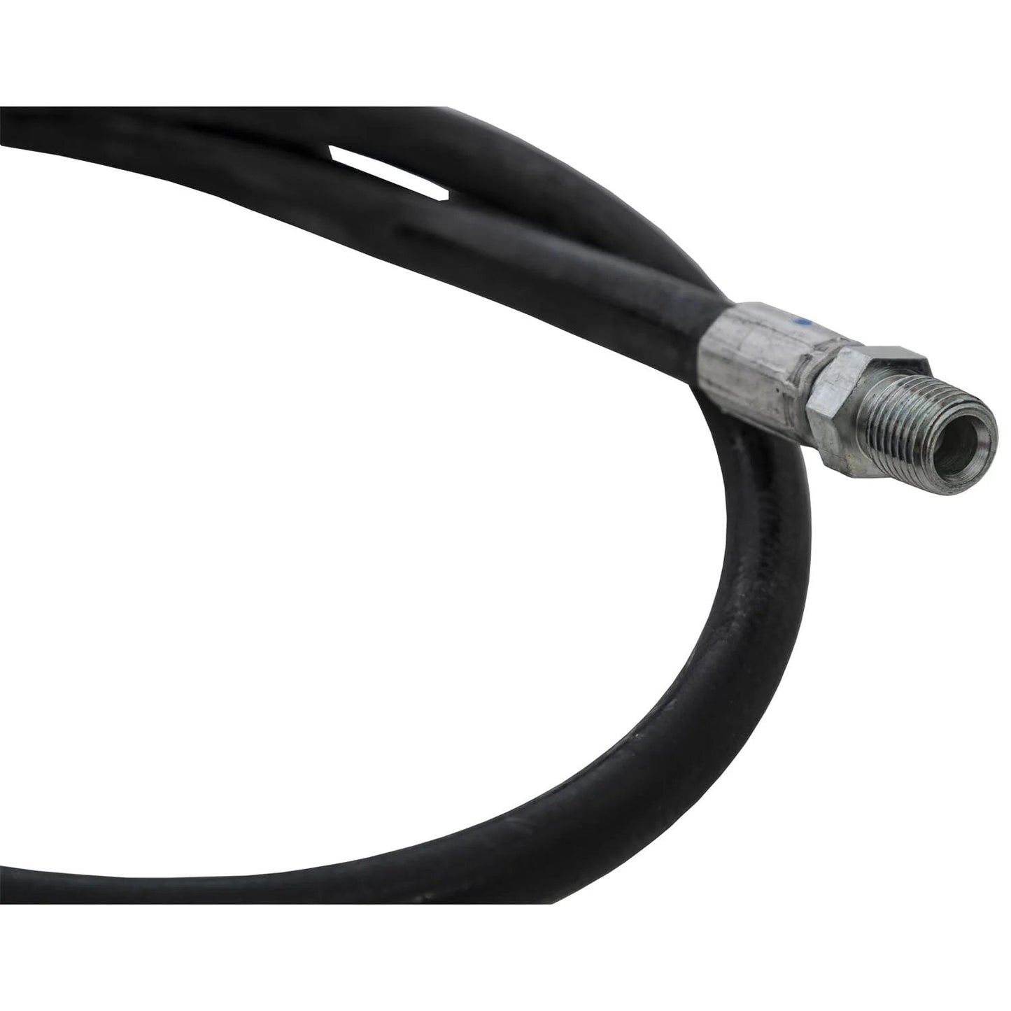 Close-up of a Beefed Up High Pressure Hose For Trucks And Hydraulics 38 Inch Length One Quarter Inch Inner Diameter Replacement For Western 55020