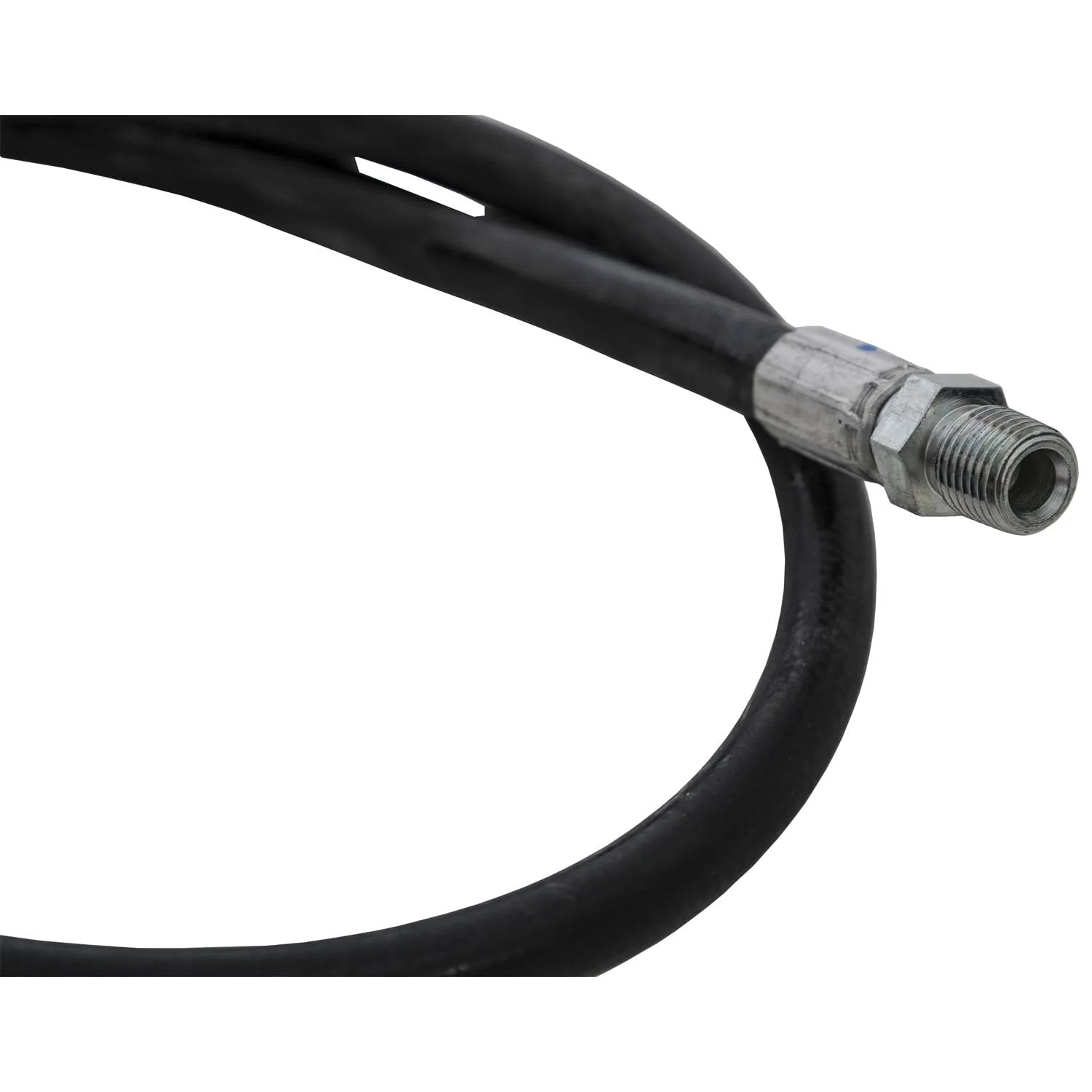 Close-up of a Beefed Up High Pressure Hose For Trucks And Hydraulics 38 Inch Length One Quarter Inch Inner Diameter Replacement For Western 55020
