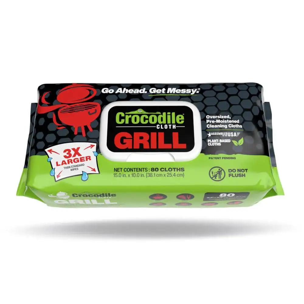 Pack of Plant Based Grill Cleaning Wipes Aloe And Vitamin E Safe On Surfaces Large 15X10, 80 cloths, front view