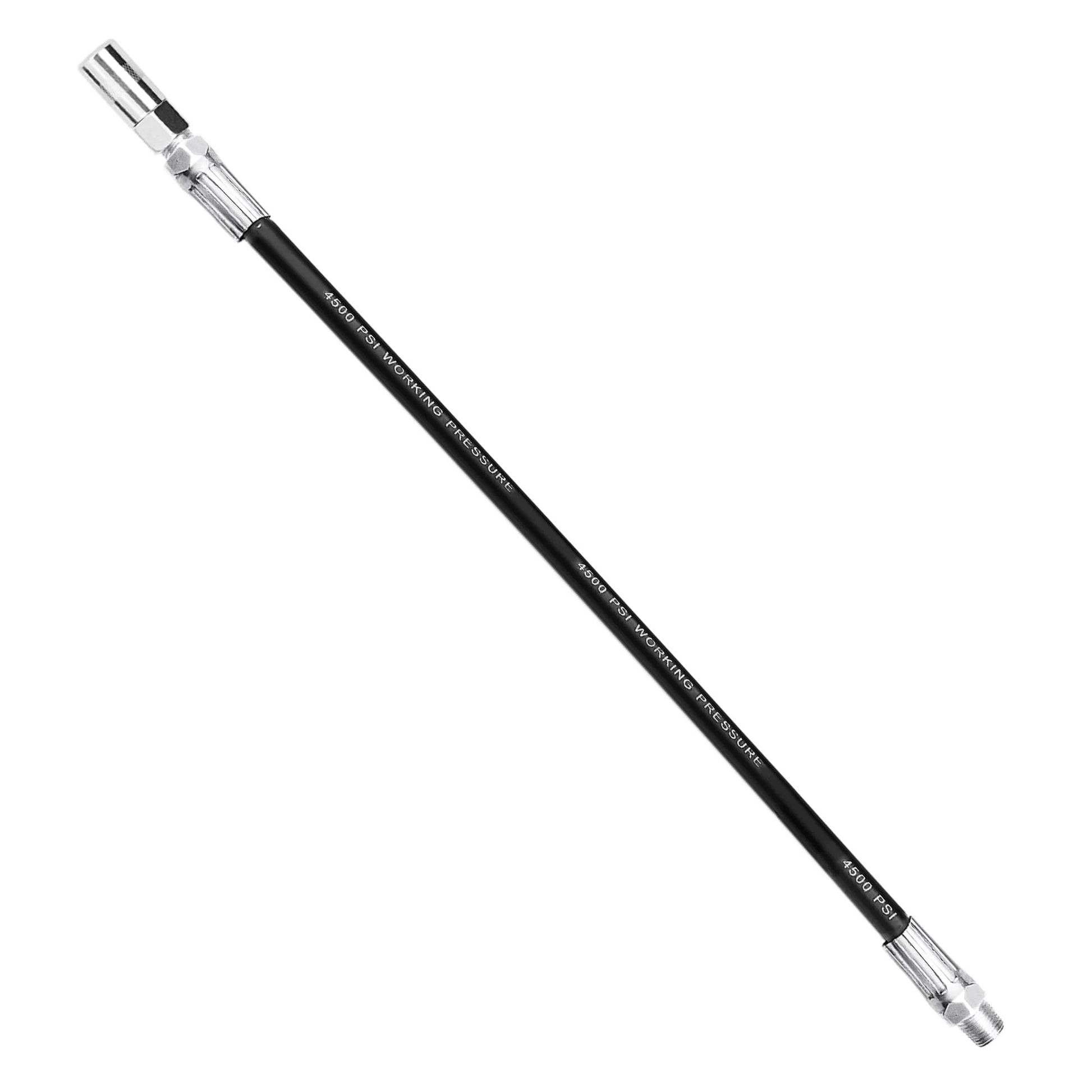 Flexible 12 Inch Grease Gun Whip Hose Extension With Coupler For Hand Operated Grease Guns, 4500 PSI, Kink Resistant, Standard Duty