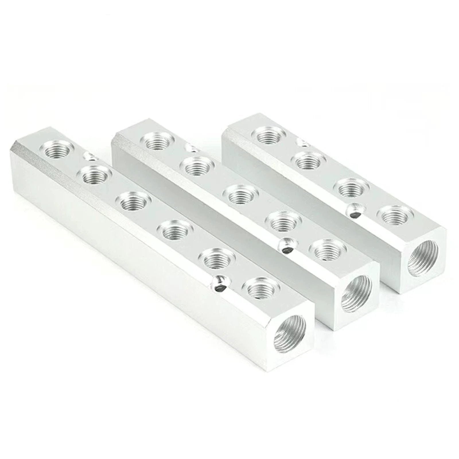 Two Way Pneumatic Manifold Air Distribution Block With G1/2 Inlet Ports And G1/4 Outlet Ports Aluminum Alloy Heavy Duty High Pressure Resistant