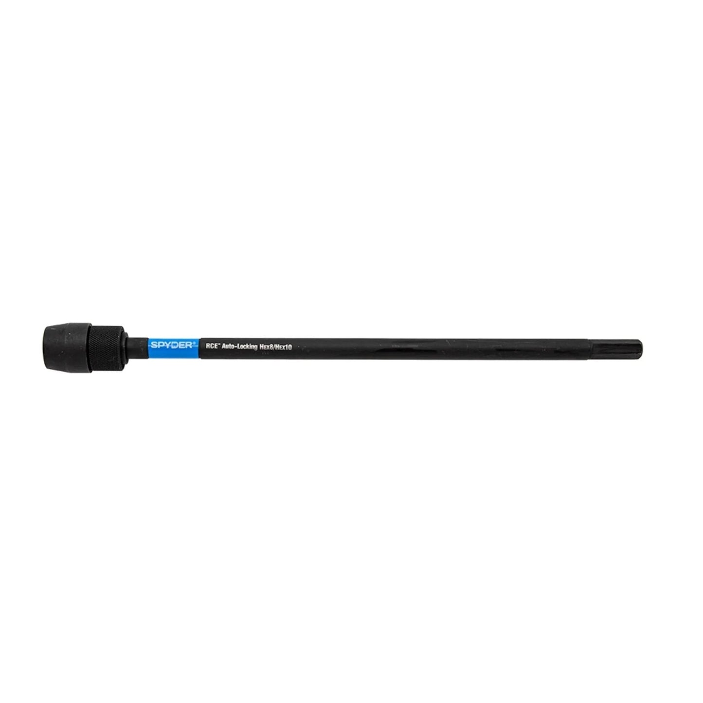 12 Inch Dual Hex Eight And Hex Ten Locking Hole Saw Extension Chuck For Power Drills, Spin On Mount, Holds Hex Eight And Hex Ten Pilot Bits, Torque Pins Prevent Wedging, Extended Reach And Quick Change For Heavy Duty Jobs