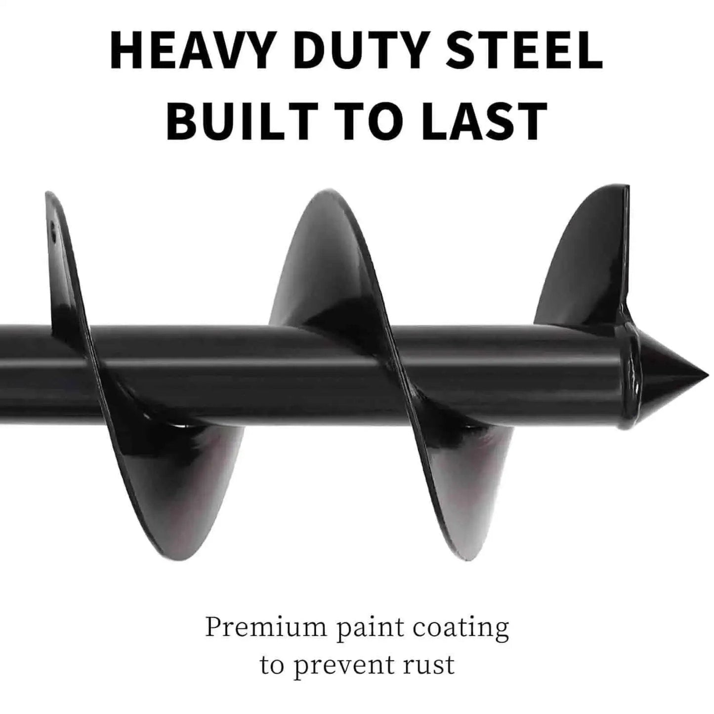 Close-up of heavy duty steel 4x12 Inch Auger Drill Bit For Planting And Digging Holes In The Garden with rust-preventive coating