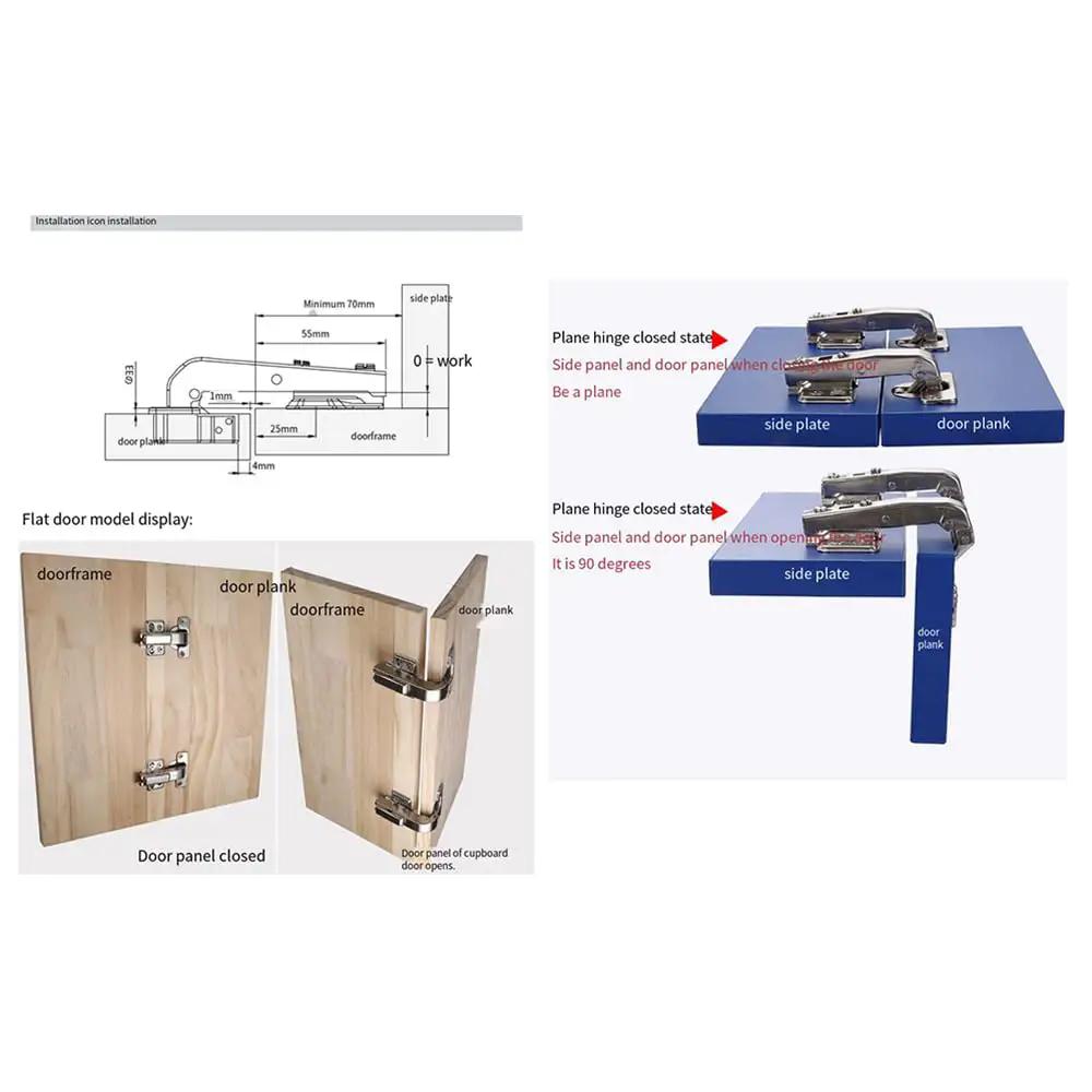 Diagram of 2 Piece Frameless Cabinet Door Hinges With 90 Degree Opening Soft Close Hydraulic Kitchen Hinges Made From Rust Resistant Cold Rolled Steel Nickel Plated Replacement Hardware For Cabinets 4 Holes, showing installation.