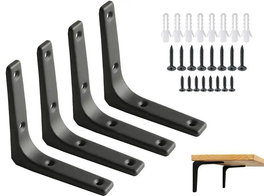 4 Pack Iron Wall Shelf Brackets 4 x 4 Inch Heavy Duty Shelf Support And Joint Angle Brackets Matte Black with screws and anchors