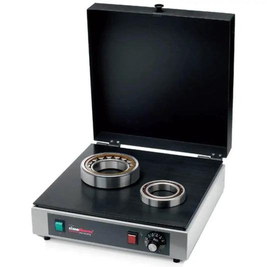 Large Industrial Bearing Heater Hot Plate With Adjustable Temperature Simatherm HPL 200 110V 60Hz Temperature Range 122F To 392F Five Fahrenheit Tolerance Sealed Bearing Compatible Heavy Duty Precision Heating with bearings on top, front view