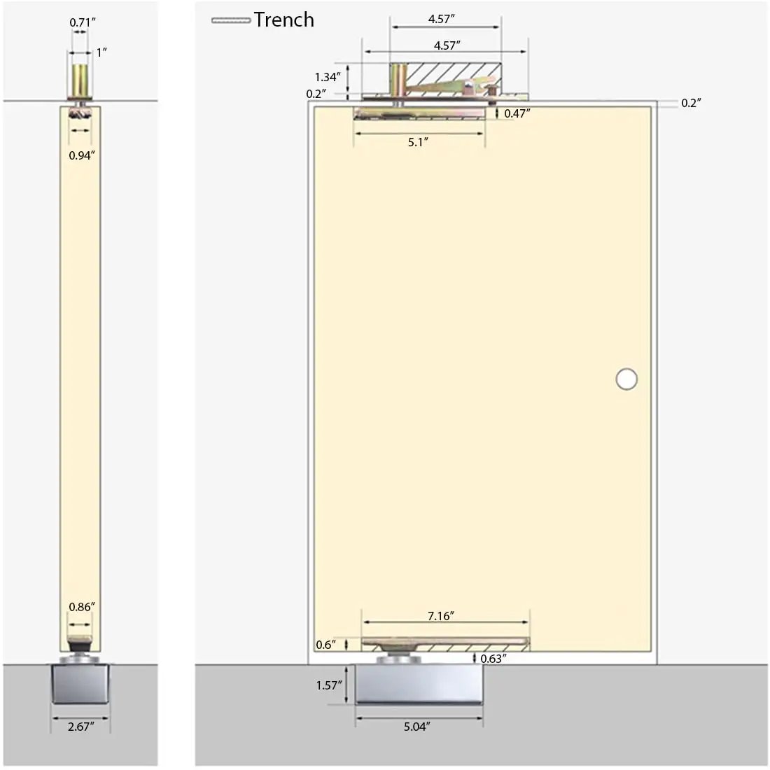 Hidden Pivot Hinges For Secret Doors And Bookcases, Heavy Duty Wood Door Hardware, Supports Up To 880 Lb, 360 Degree Rotation diagram